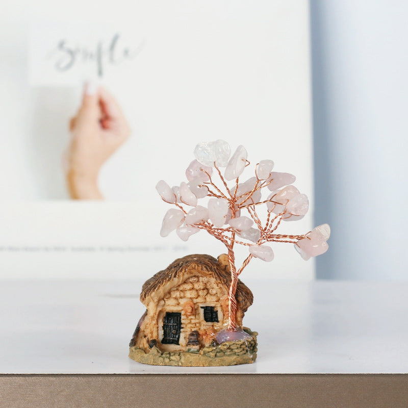 Olivenorma Mini Antique House Crystal Gravel Ornaments Feng Shui Tree - Rose Quartz - image 3