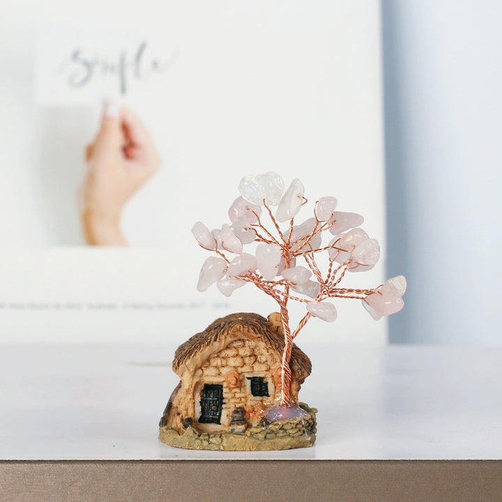 Olivenorma Mini Antique House Crystal Gravel Ornaments Feng Shui Tree - Rose Quartz - image 3