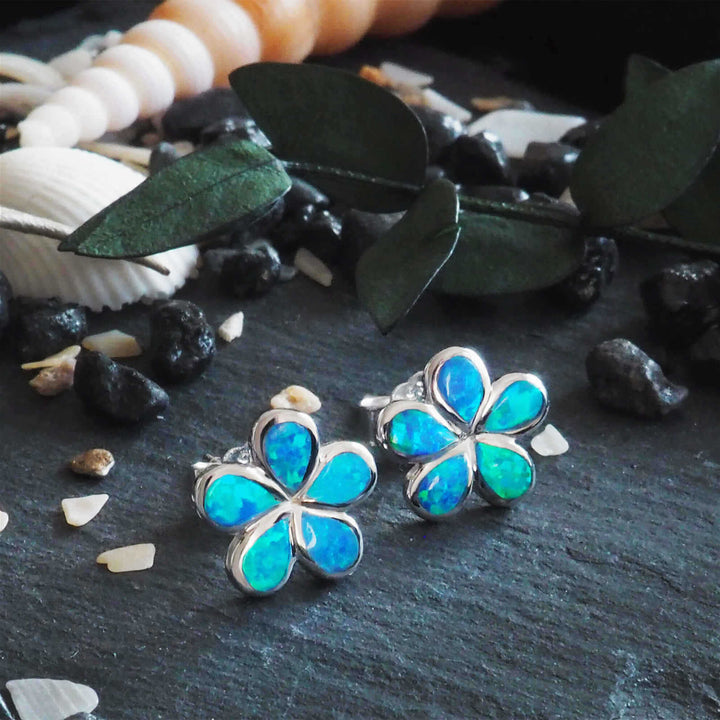 Olivenorma Opal Plumeria Earrings - Blue Opal&Silver - image 0