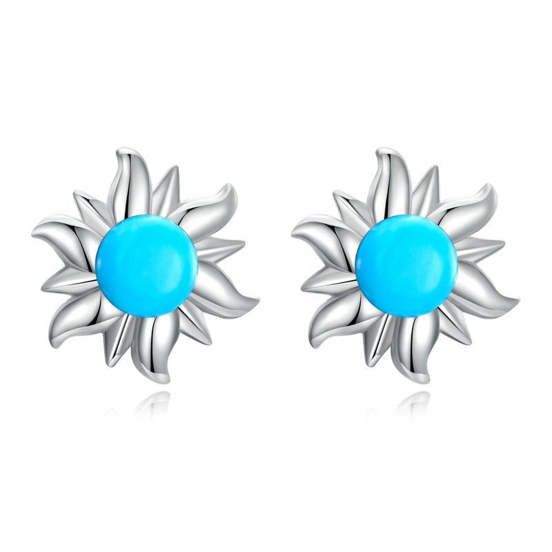 Olivenorma Turquoise Evil Eye Sun Cross Stud Ring Earrings - Sun Earrings - image 1