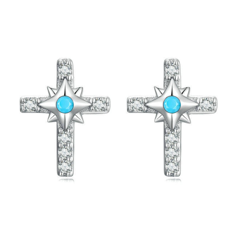 Olivenorma Turquoise Evil Eye Sun Cross Stud Ring Earrings - Cross Earrings#1 - image 4