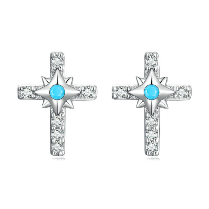 Olivenorma Turquoise Evil Eye Sun Cross Stud Ring Earrings - Cross Earrings#1 - image 4