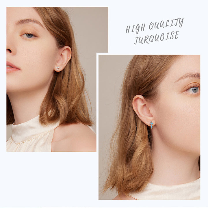 Olivenorma Turquoise Evil Eye Sun Cross Stud Ring Earrings - image 2