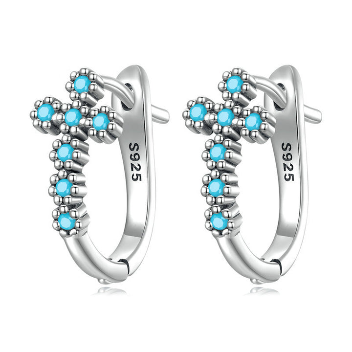 Olivenorma Turquoise Evil Eye Sun Cross Stud Ring Earrings - Cross Earrings#2 - image 6