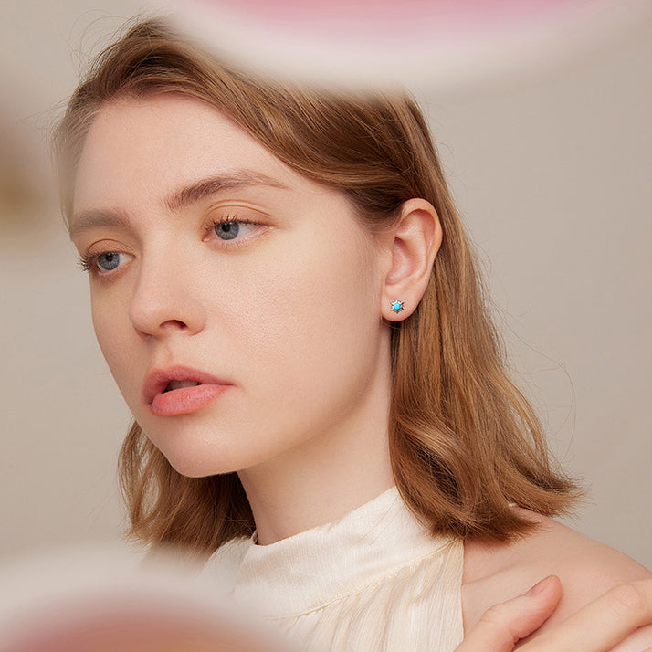 Olivenorma Turquoise Evil Eye Sun Cross Stud Ring Earrings - image 12