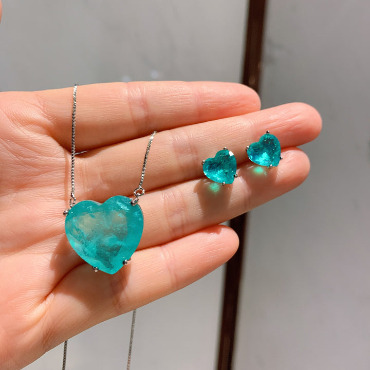 Olivenorma Heart Shape Paraiba Tourmaline Necklace Earrings - image 11