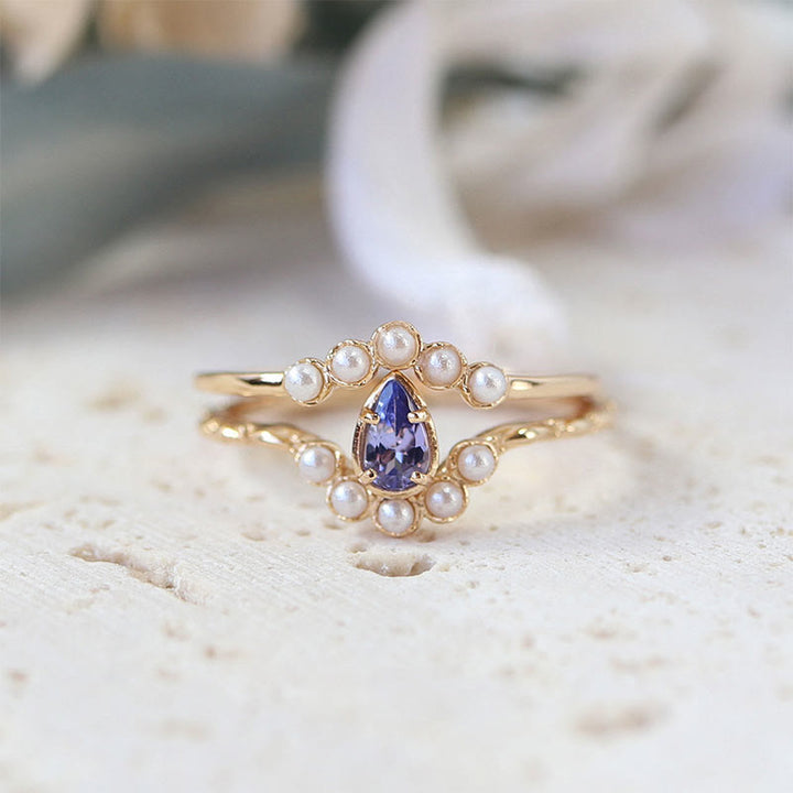 Olivenorma "The Stress Reliever" - Copper Amethyst and Pearl Stackable Ring - Amethyst & Pearl - 9 - image 0