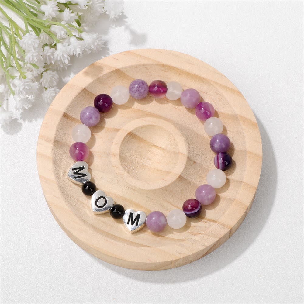 Olivenorma Purple Agate Lepidolite Mom Gift Beaded Bracelet - Clear Crystal&Purple Agate&Lepidolite - image 0