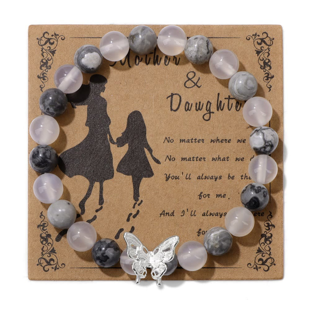 Olivenorma Natural Stone Beaded Butterfly Decoration Bracelet - Grey Jasper&Gray Agate - image 4