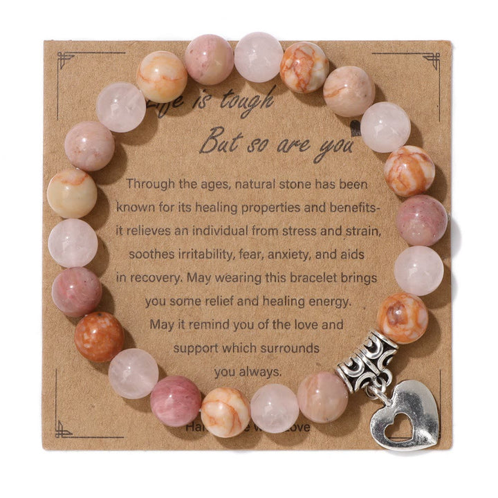 Olivenorma Natural Crystal Beaded Love Pendant Bracelet - Rhodochrosite - image 15