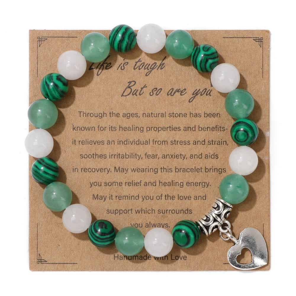 Olivenorma Natural Crystal Beaded Love Pendant Bracelet - Green Aventurine & Clear Crystal & Malachite - image 4