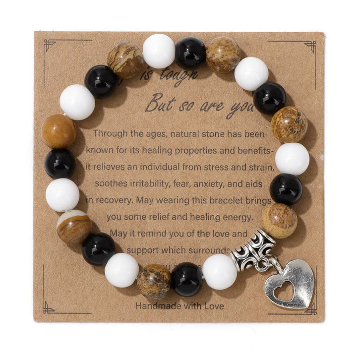 Olivenorma Natural Crystal Beaded Love Pendant Bracelet - Obsidian & White Jade & Picture Jasper - image 10