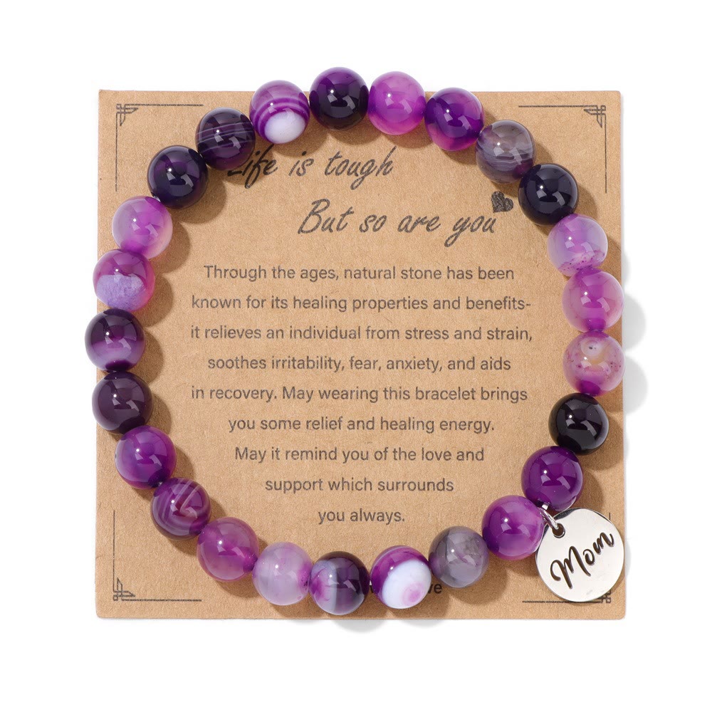 Olivenorma Natural Crystal Agate Beaded Mom Pendant Bracelet - Purple Agate - image 6