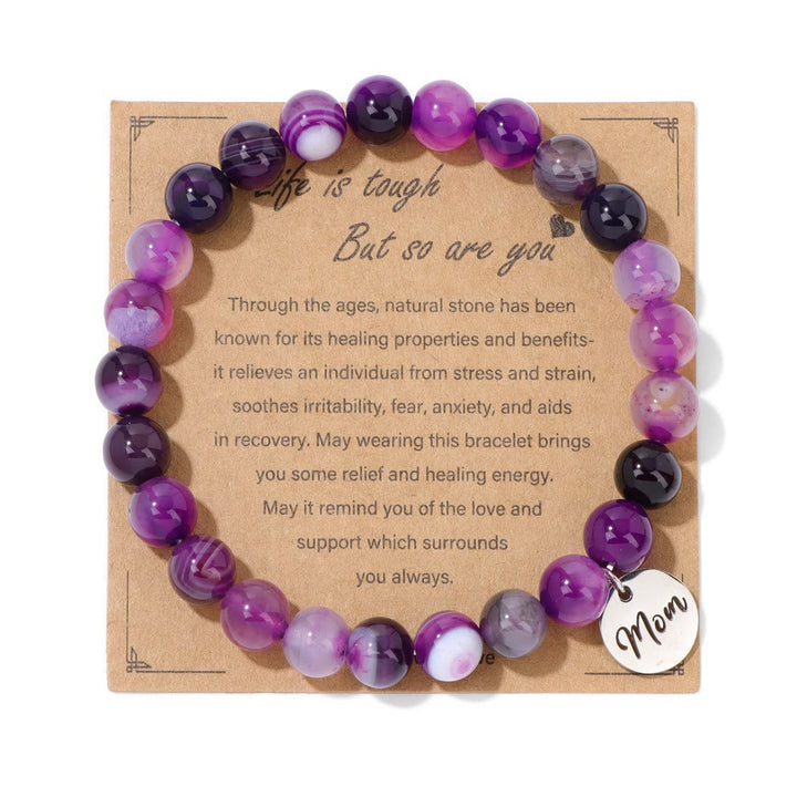 Olivenorma Natural Crystal Agate Beaded Mom Pendant Bracelet - Purple Agate - image 6