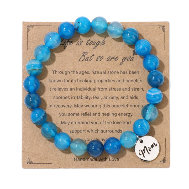 Olivenorma Natural Crystal Agate Beaded Mom Pendant Bracelet - Blue Agate - image 4