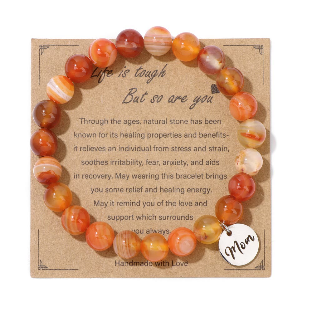 Olivenorma Natural Crystal Agate Beaded Mom Pendant Bracelet - image 1