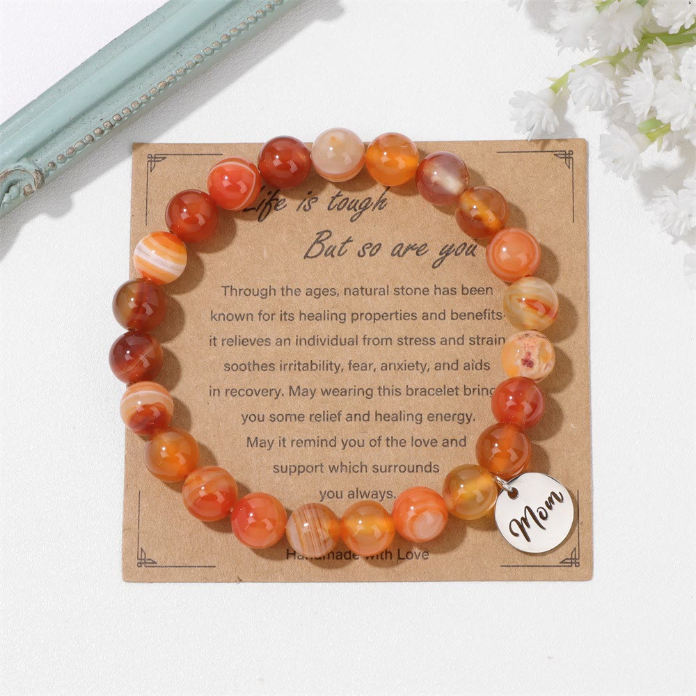 Olivenorma Natural Crystal Agate Beaded Mom Pendant Bracelet - Carnelian - image 0