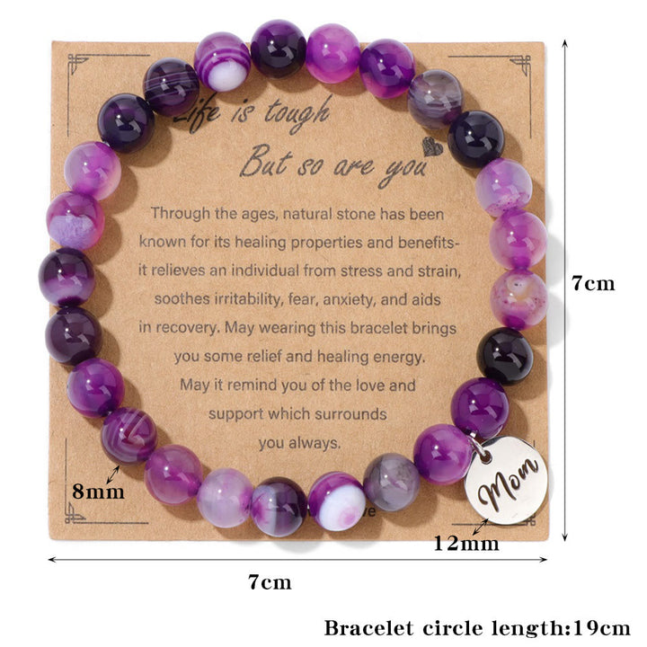 Olivenorma Natural Crystal Agate Beaded Mom Pendant Bracelet - image 7