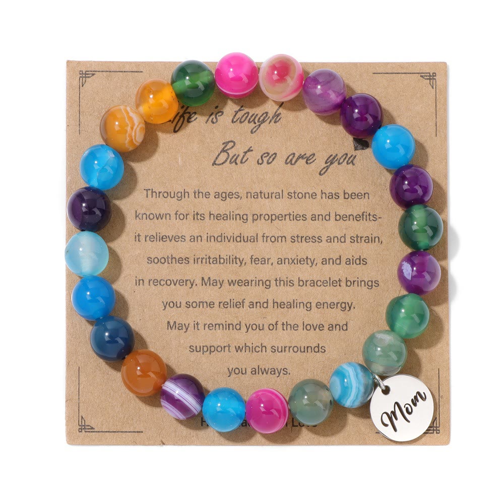 Olivenorma Natural Crystal Agate Beaded Mom Pendant Bracelet - Colored Agate - image 3