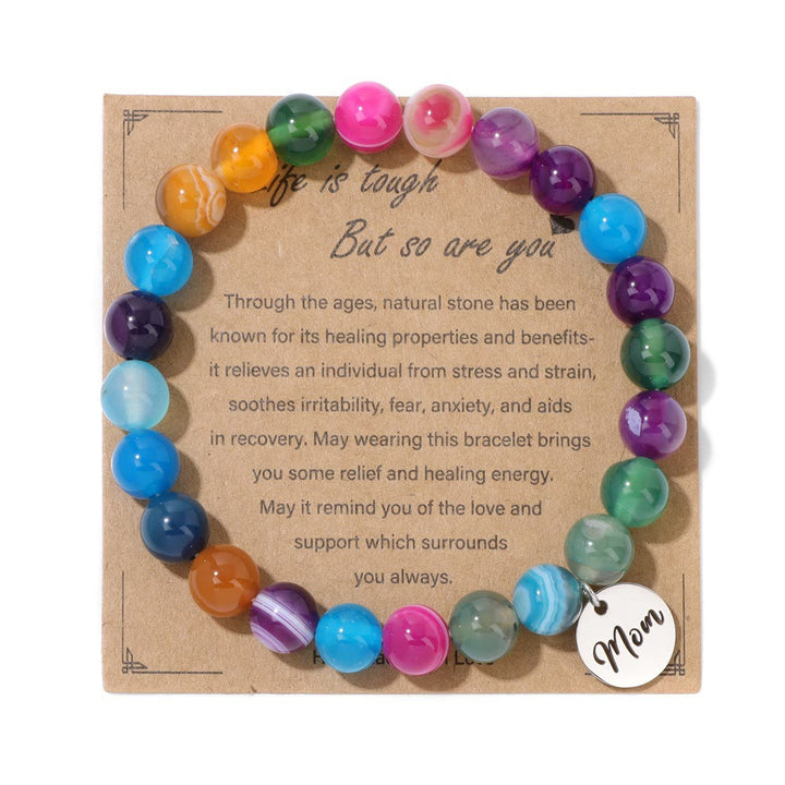 Olivenorma Natural Crystal Agate Beaded Mom Pendant Bracelet - Colored Agate - image 3