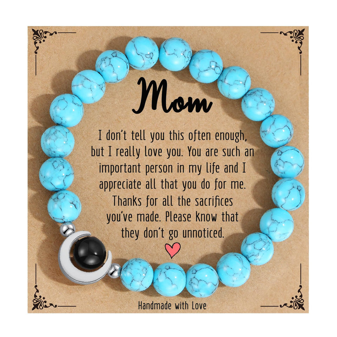 Olivenorma Natural Crystal Crescent Moon Beaded Bracelet - Turquoise&Obsidian - image 10