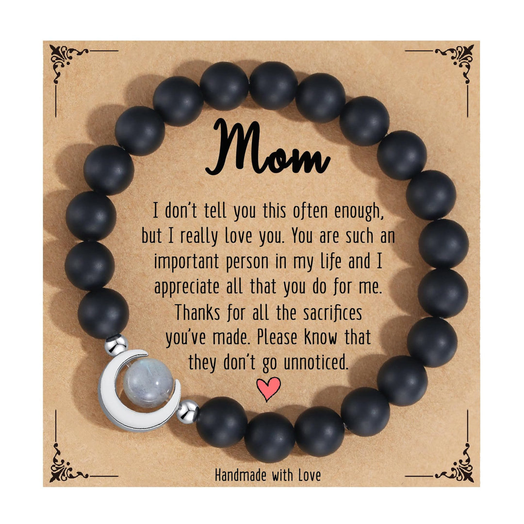 Olivenorma Natural Crystal Crescent Moon Beaded Bracelet - Black Onyx&Labradorite - image 4