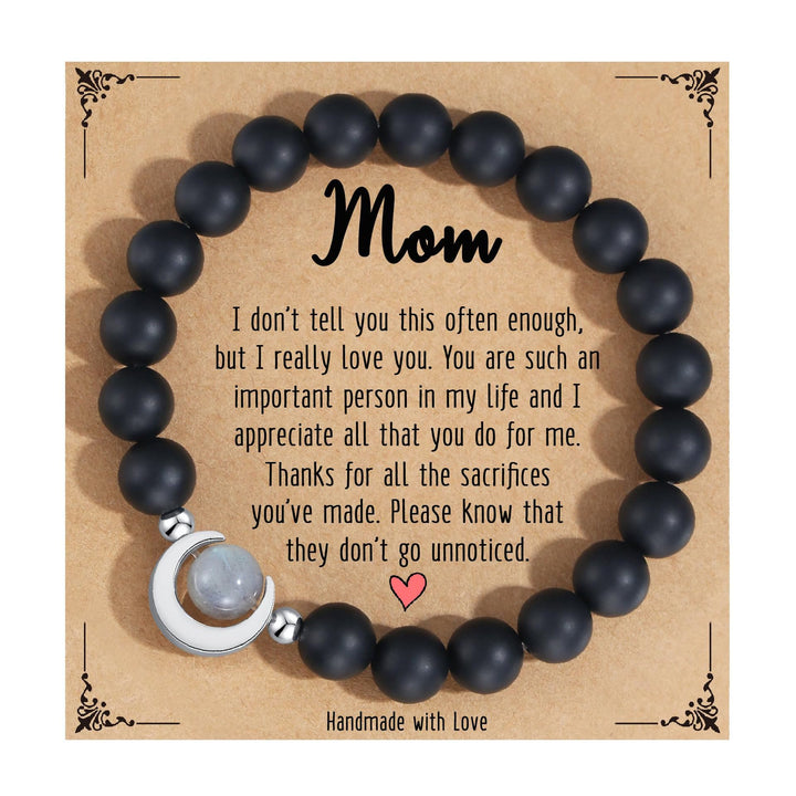 Olivenorma Natural Crystal Crescent Moon Beaded Bracelet - Black Onyx&Labradorite - image 4