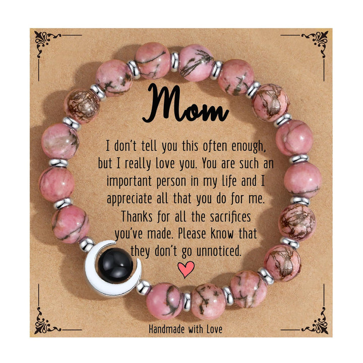 Olivenorma Natural Crystal Crescent Moon Beaded Bracelet - Rhodonite&Obsidian - image 0