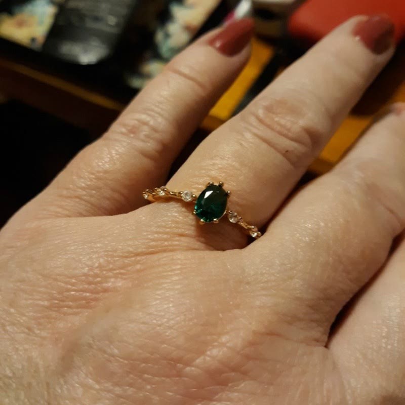 Olivenorma Exquisite Green Emerald Zircon Plated Alloy Ring - image 1