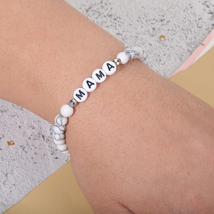 Olivenorma White Turquoise Mama Letter Pattern Beaded Bracelet - image 1