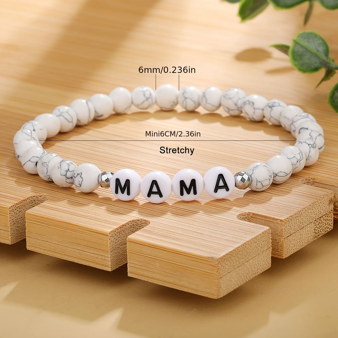 Olivenorma White Turquoise Mama Letter Pattern Beaded Bracelet - image 4
