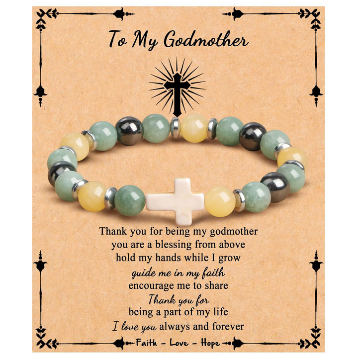 Olivenorma "To My Godmother" Natural Stone Beaded Cross Bracelet - Green Aventurine - image 5