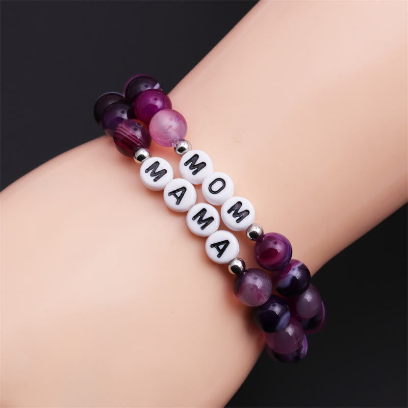 Olivenorma "MOM" Purple Agate Beaded Bracelet - image 1