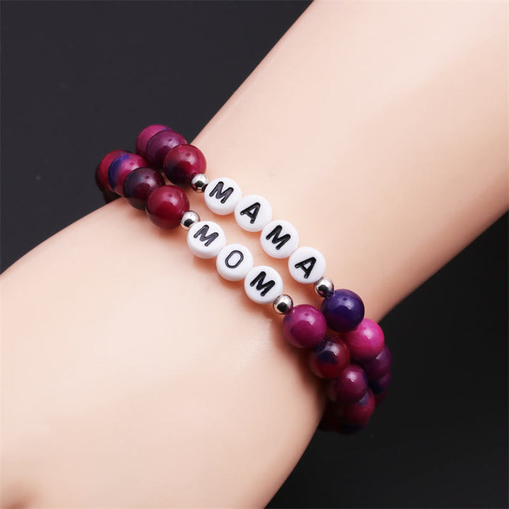 Olivenorma "MOM" Pink Tiger Eye Beaded Bracelet - image 1