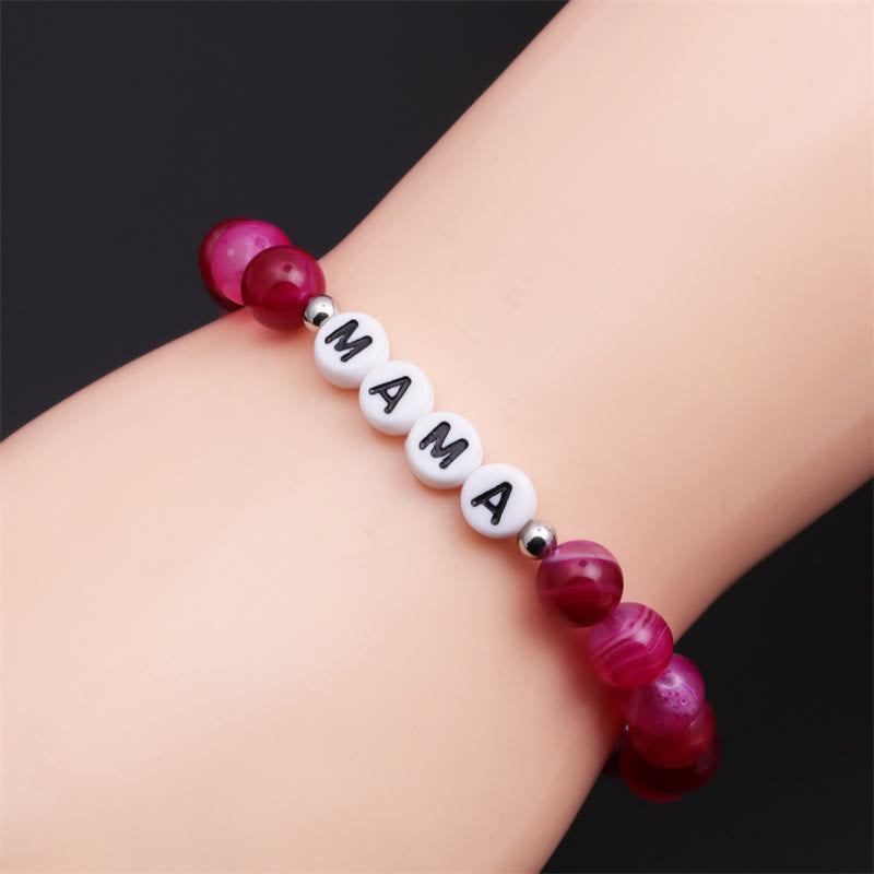 Olivenorma "MOM" Rose Red Agate Beaded Bracelet - image 3