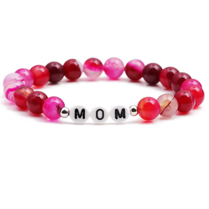 Olivenorma "MOM" Rose Red Agate Beaded Bracelet - MOM - image 0