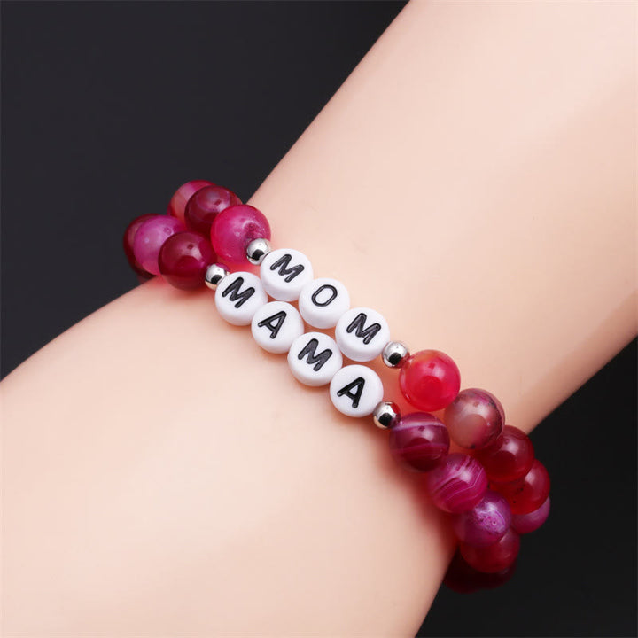 Olivenorma "MOM" Rose Red Agate Beaded Bracelet - image 1