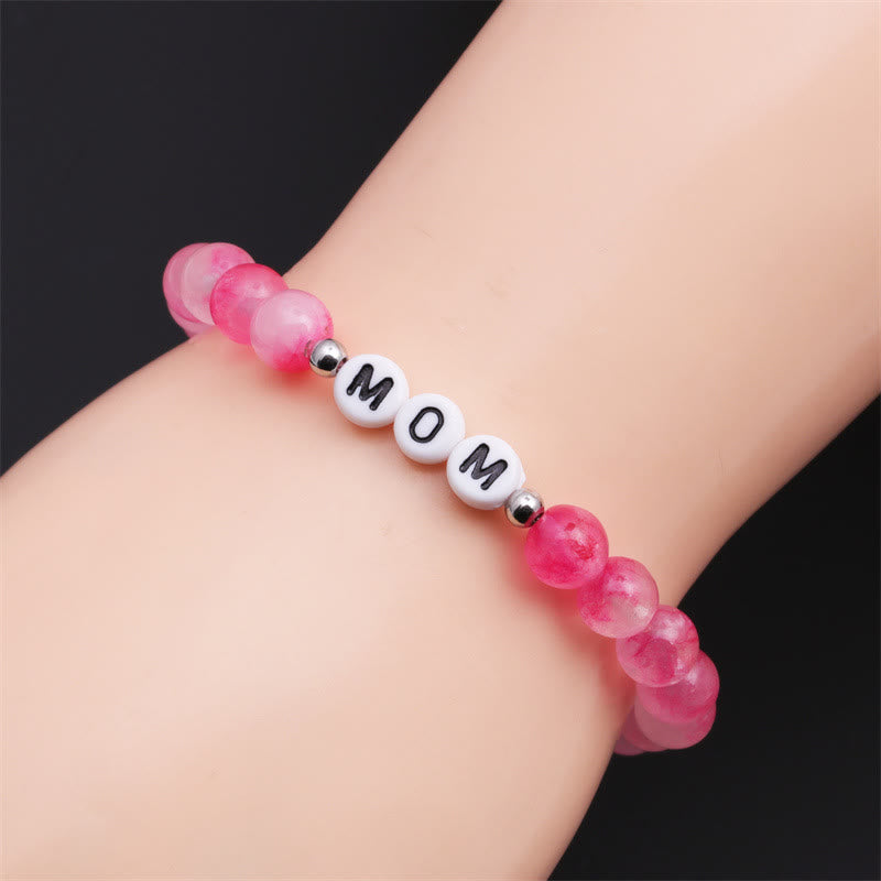 Olivenorma "MOM" Pink Cherry Blossom Quartz Beaded Bracelet - MOM - image 0