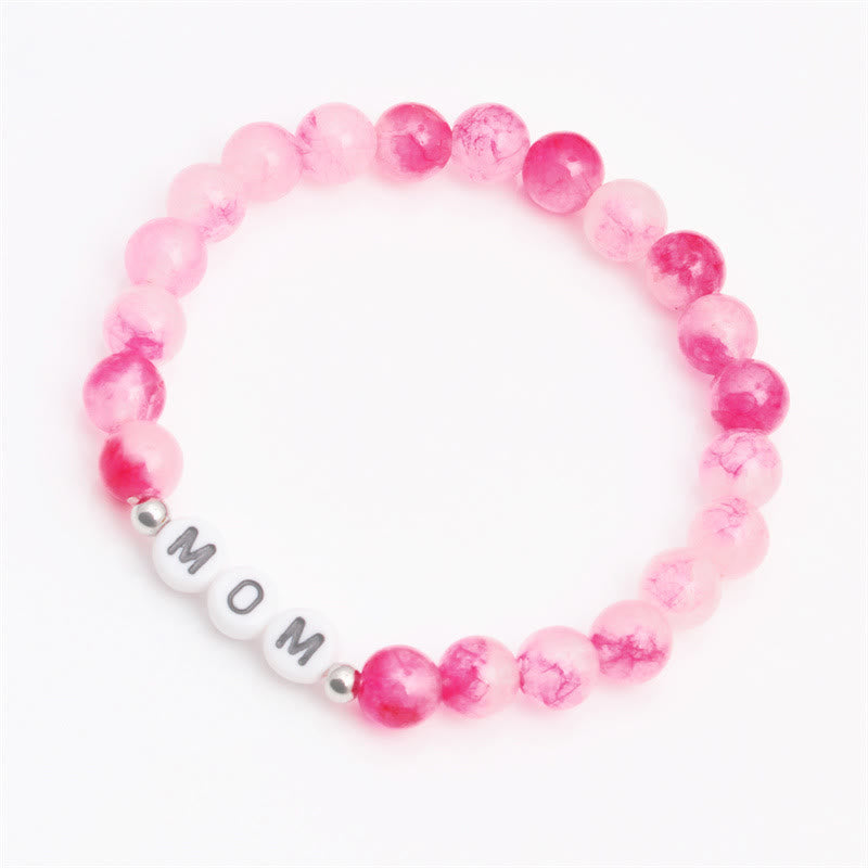 Olivenorma "MOM" Pink Cherry Blossom Quartz Beaded Bracelet - image 1