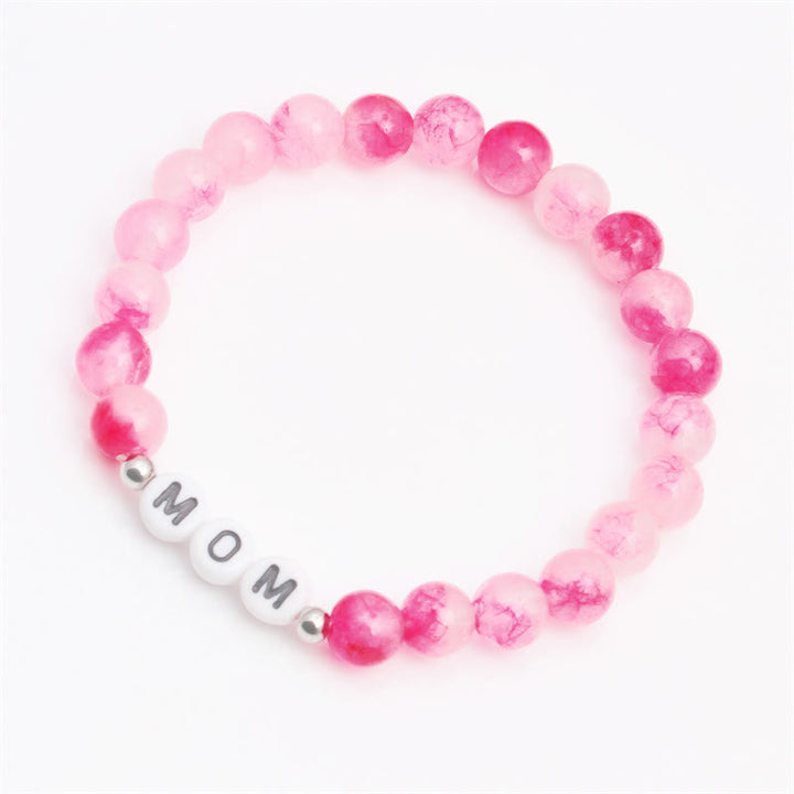 Olivenorma "MOM" Pink Cherry Blossom Quartz Beaded Bracelet - image 1