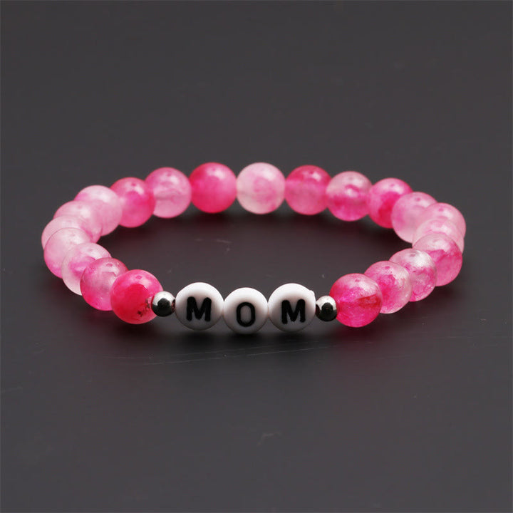 Olivenorma "MOM" Pink Cherry Blossom Quartz Beaded Bracelet - image 3
