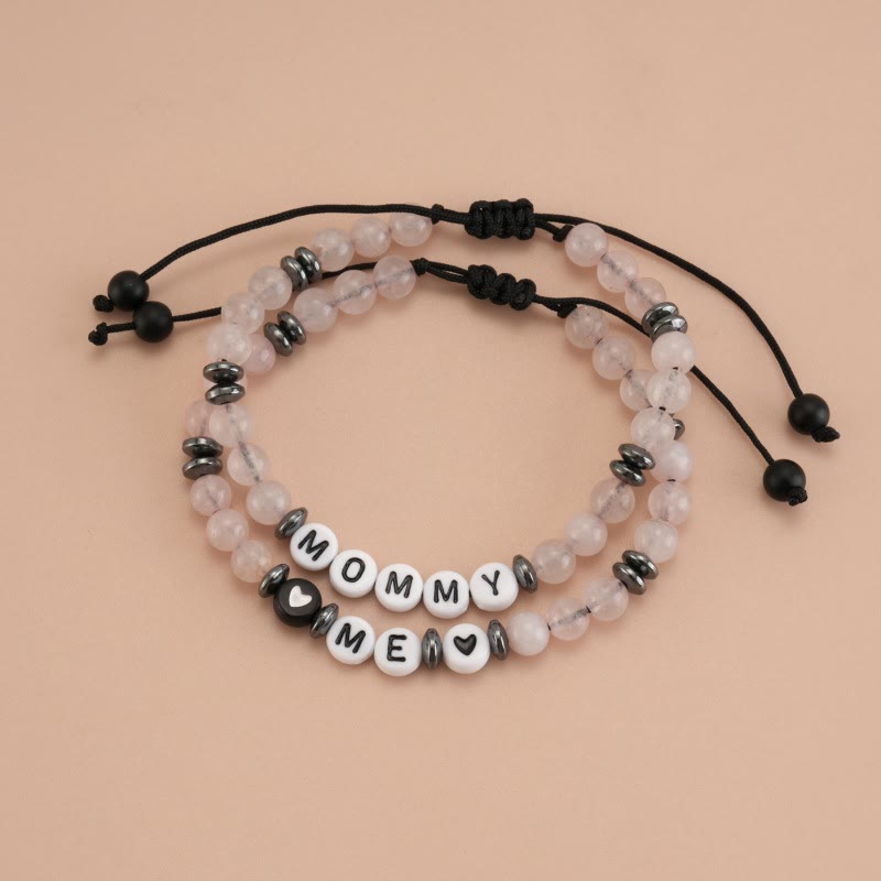Olivenorma "MOM" Clear Crystal Hematite Beaded Bracelet Set - 2Pce Bracelet Set - image 0
