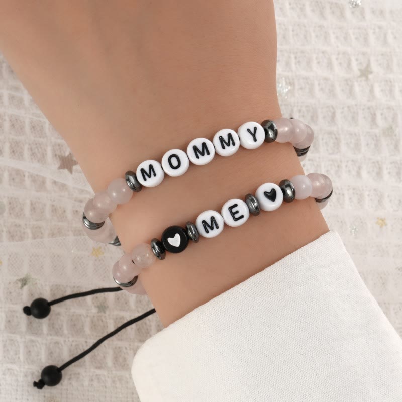 Olivenorma "MOM" Clear Crystal Hematite Beaded Bracelet Set - image 1