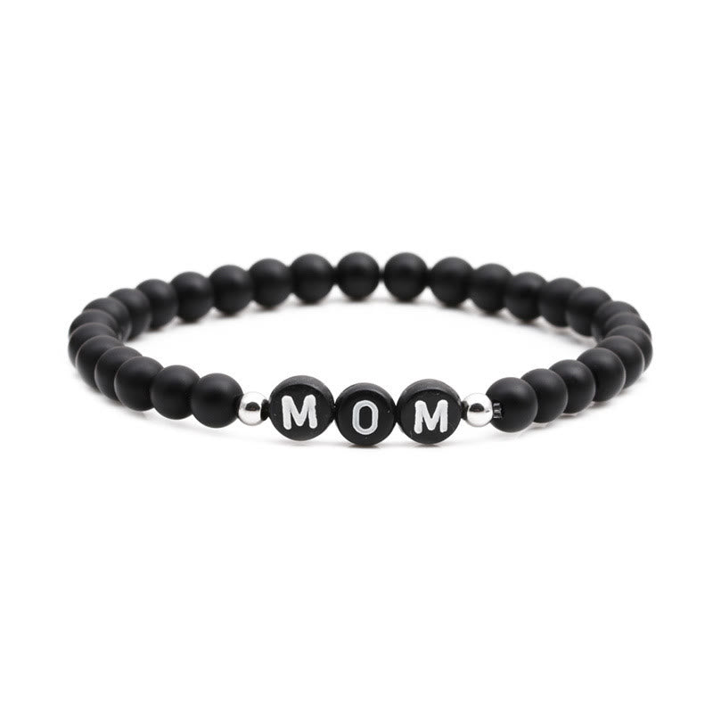 Olivenorma "MOM" Black Onyx White Turquoise Obsidian Beaded Bracelet - 6mm Black Onyx MOM - image 0