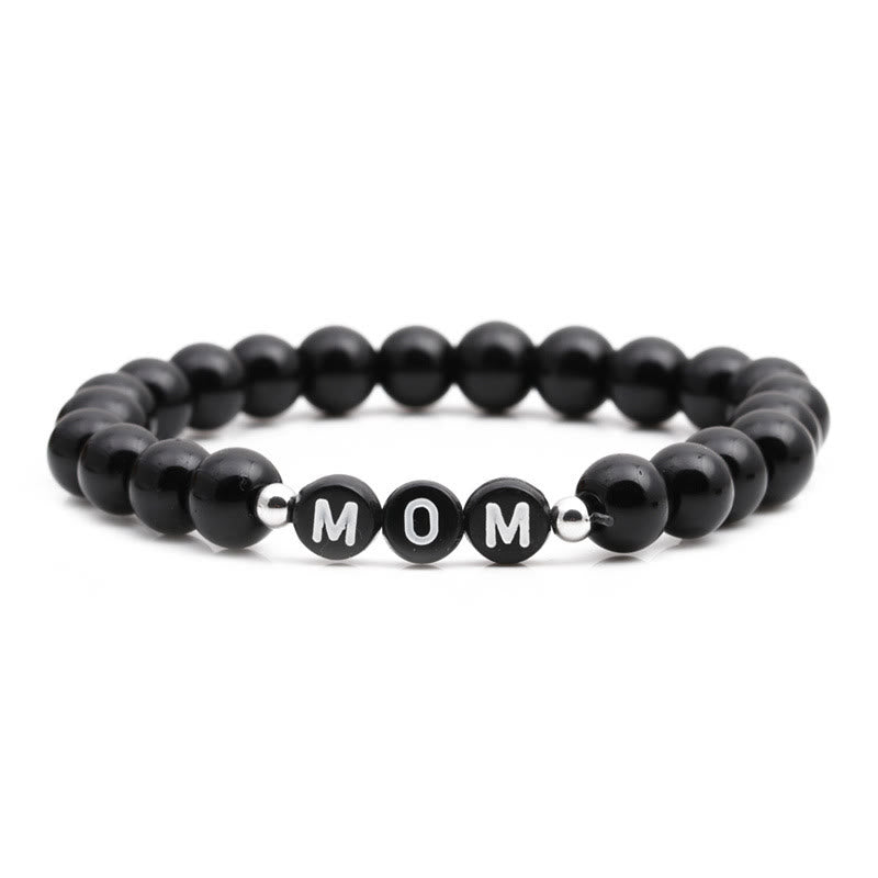 Olivenorma "MOM" Black Onyx White Turquoise Obsidian Beaded Bracelet - 8mm Black Onyx MOM - image 1