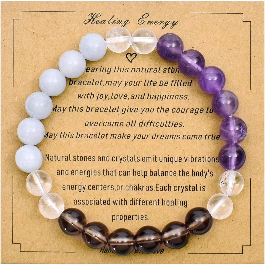 Olivenorma Blessing Card Natural Stone Beaded Bracelet - Amethyst&Blue Chalcedony&Smoky Quartz - image 10