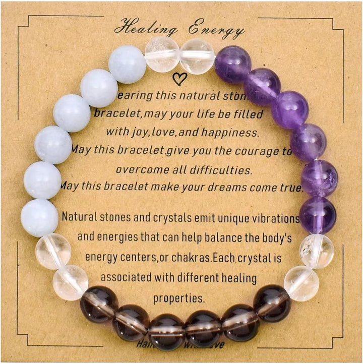Olivenorma Blessing Card Natural Stone Beaded Bracelet - Amethyst&Blue Chalcedony&Smoky Quartz - image 10