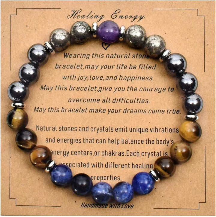 Olivenorma Blessing Card Natural Stone Beaded Bracelet - Hematite&Tiger Eye&Lapis Lazuli - image 13