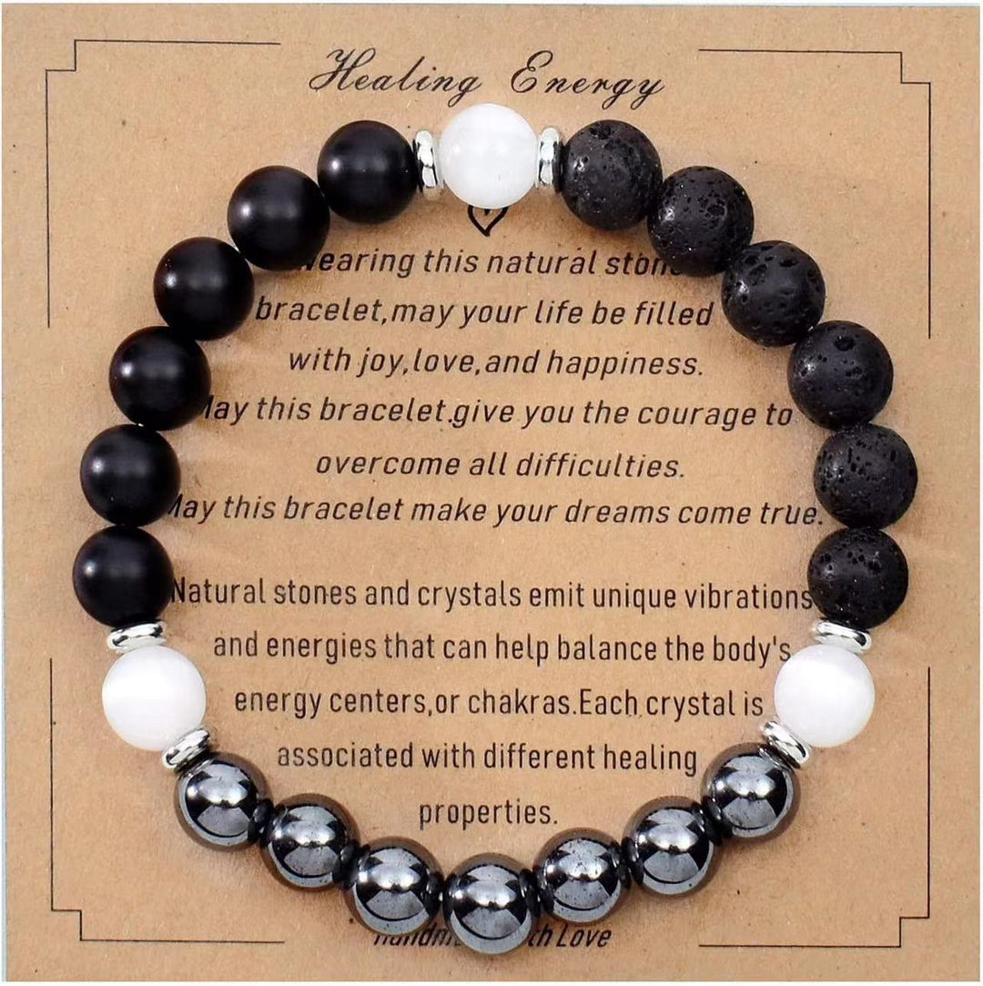 Olivenorma Blessing Card Natural Stone Beaded Bracelet - Black Onyx&Lava Stone&Hematite - image 18
