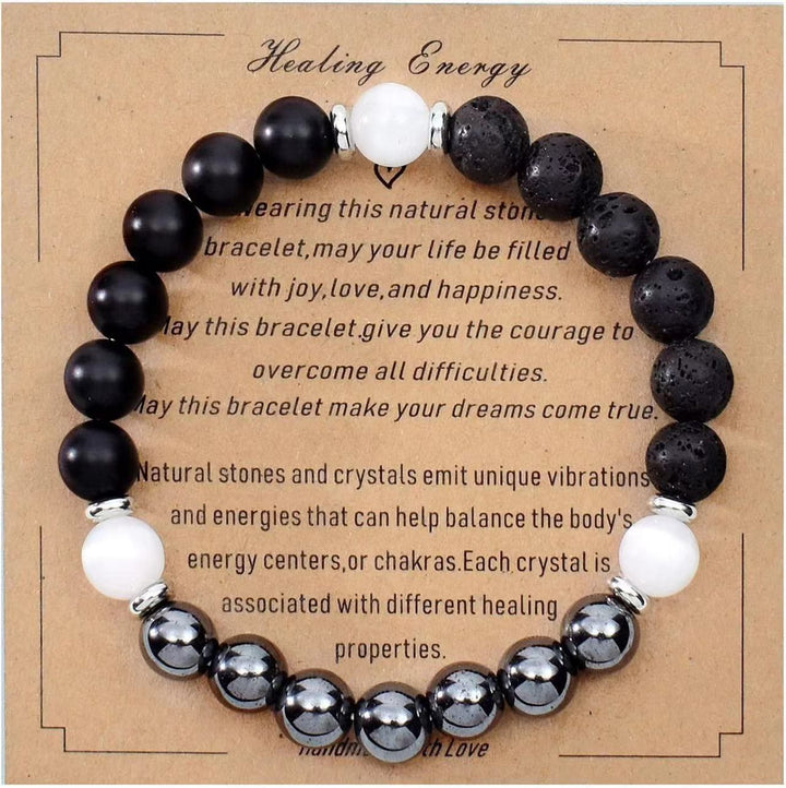 Olivenorma Blessing Card Natural Stone Beaded Bracelet - Black Onyx&Lava Stone&Hematite - image 18